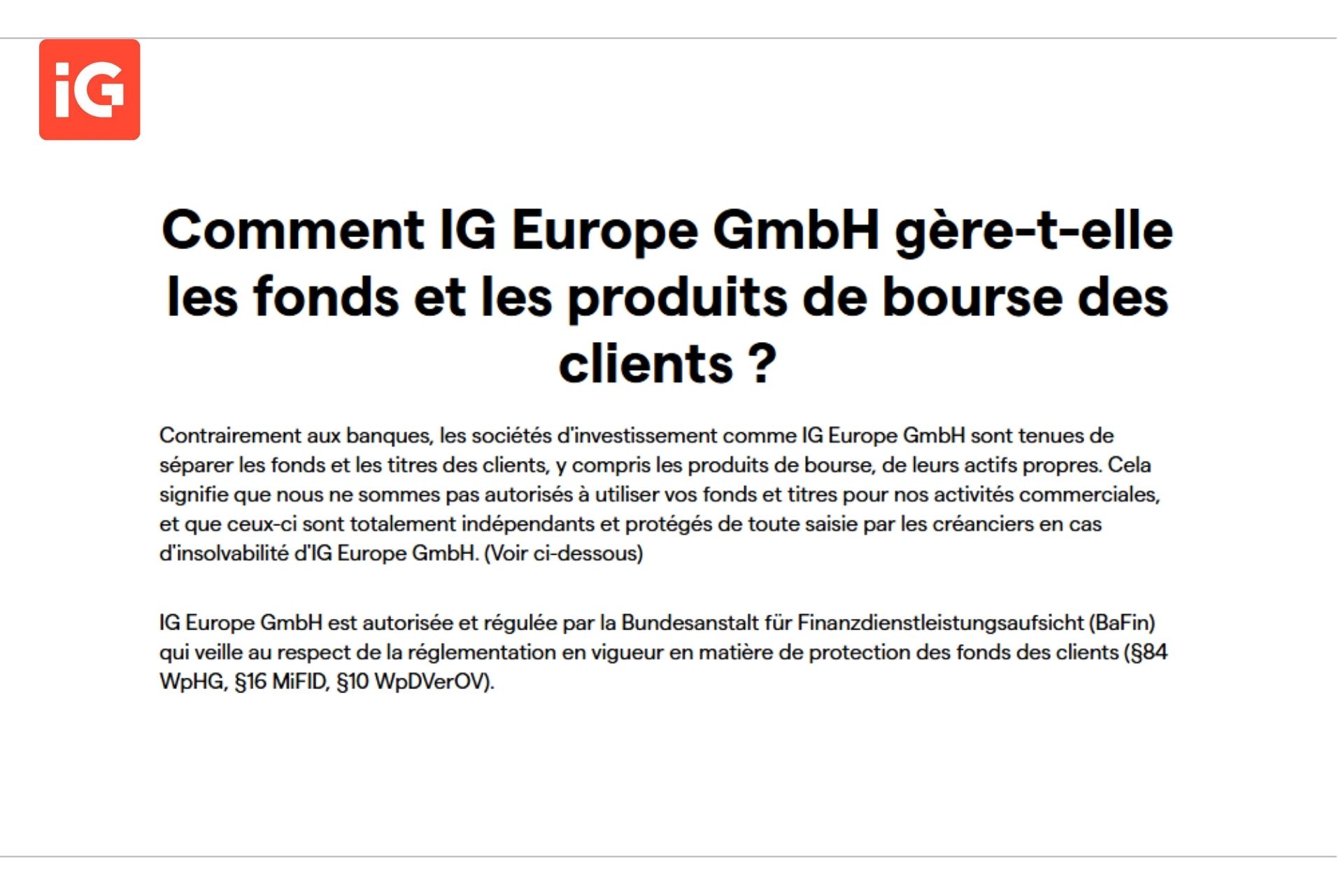 Sécurité IG Trading - Régulation BaFin et ACPR